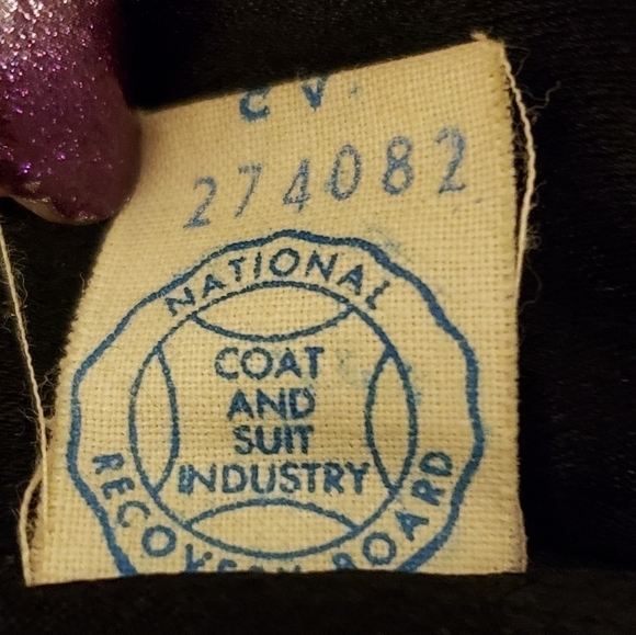 VINTAGE 1930s Wool Felted Wool Coat & Fur Collar Lg Black & White EUC - Picture 8 of 16